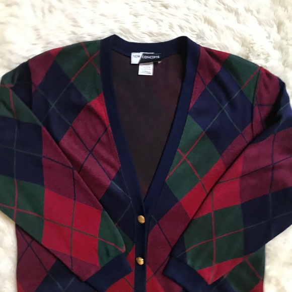 Vintage Sweaters - Vintage Argyle Grandpa Cardigan